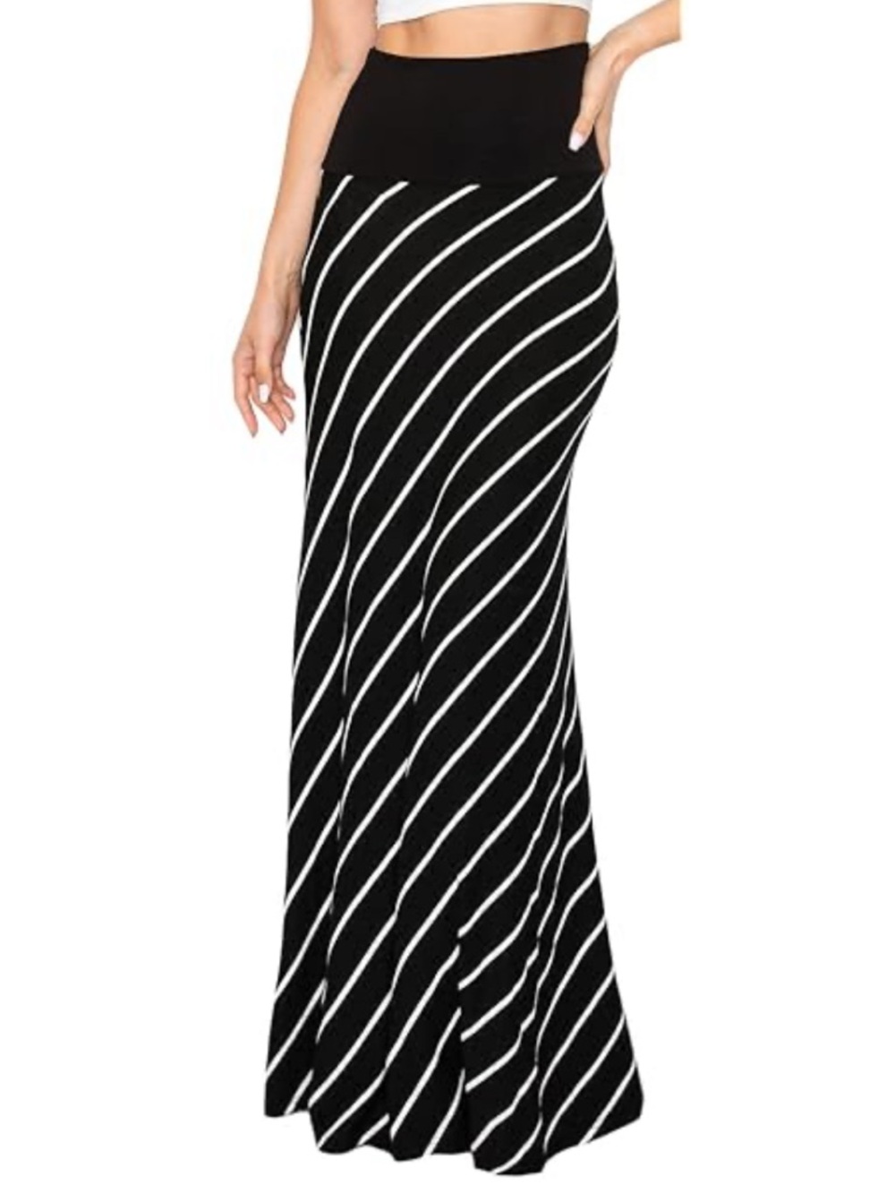 Anne Klein Black and White Diagonal Stripe‎ Maxi Skirt